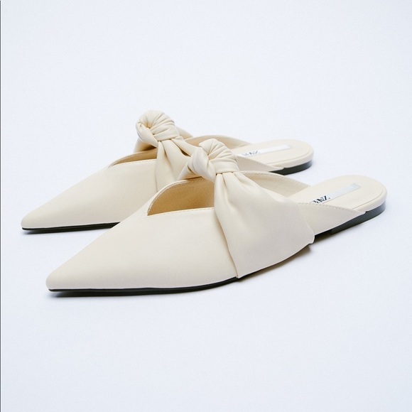 🌹NWT. Zara Cream Low-heeled Mules with Knot and V-shaped Vamp. Size 10. - Picture 2 of 6
